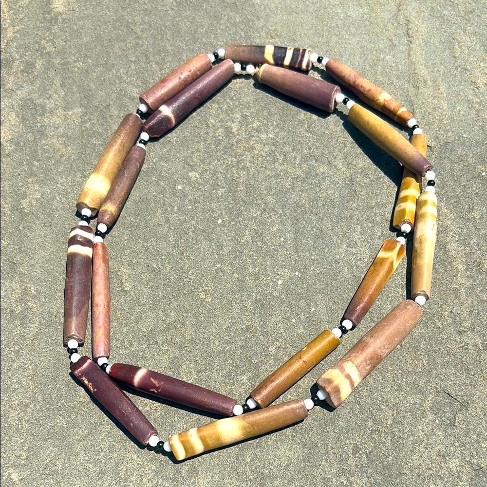 Vintage Natural Organic Brown Tan Sea Urchin Spine Beaded Long Necklace